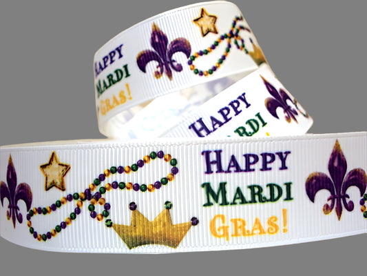 Mardi Gras Grosgrain Ribbon - Happy Mardi Gras