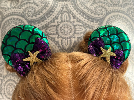 Ariel Clip On Mickey Ear - Purple Bow